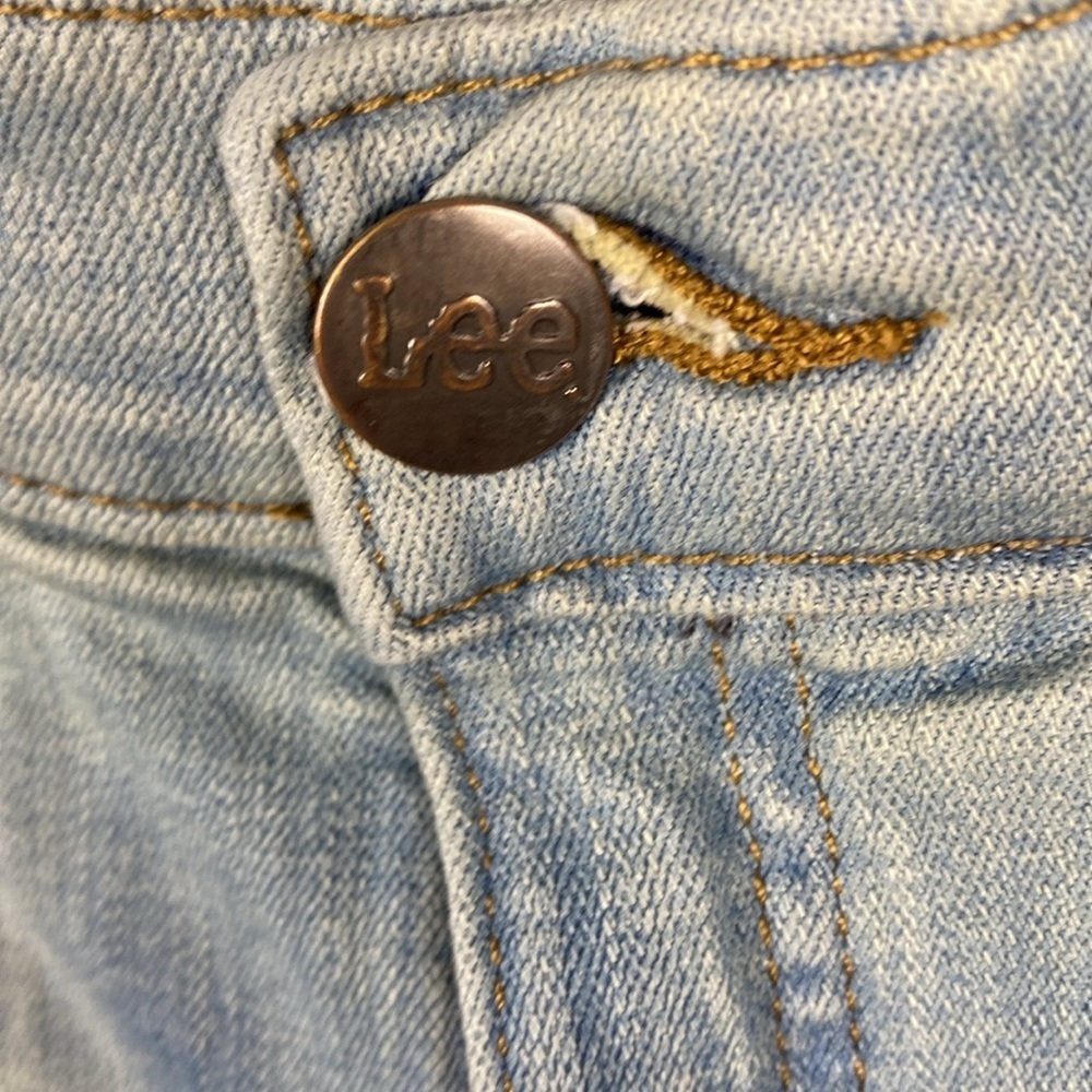 Lee Blue Tie-Dye Mid Rise Bootcut Fringe Hem Stretch hippie Jeans Size 10 - Picture 13 of 14